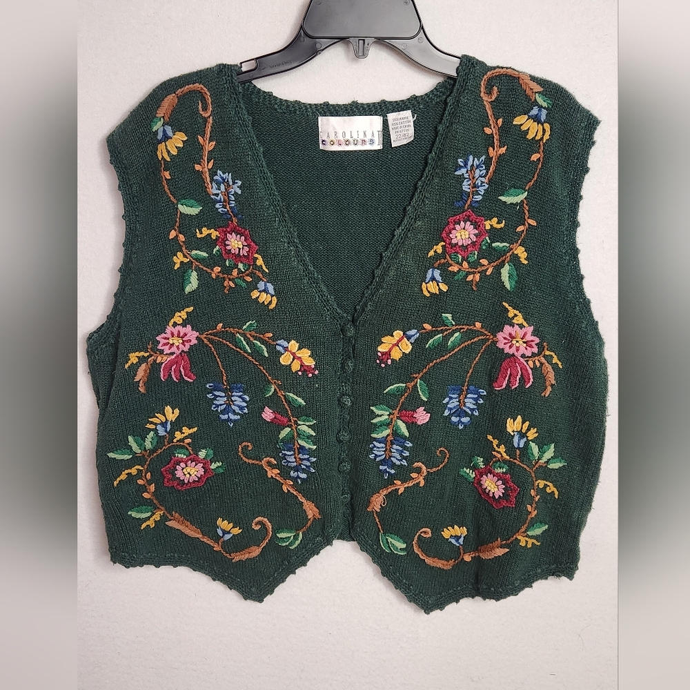 Vintage Women's Plus Size Carolina Colours Floral Embroidered Sweater Vest